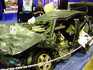 A Chevrolet Malibu involved in a rollover crash